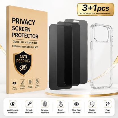 4pcs Tempered Glass Privacy Screen Protectors & TPU Case for iPhone
