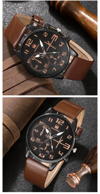 5pcs Men's Fashion Quartz Watch and Bracelet Set