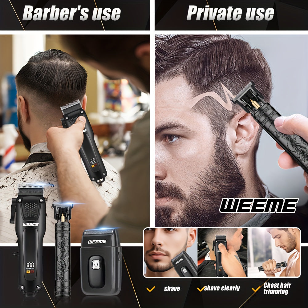 WEEME 2pcs/3pcs Grooming Kit Electric Hair Clipper + Beard Trimmer + Shaver + Nose Hair Trimmer, USB Rechargeable with LCD Display | Perfect Gift for Dad, Husband, Boyfriend (Father's Day/Birthday) - ayq