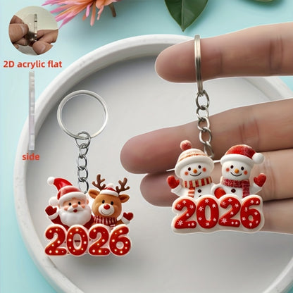 2DFLAT Cute Snowman Friend Keychain - 2026 New Year Gift with Classic Red & White Snowman, Snowflake "51.46meter Cartoon Design, Durable Iron Alloy, Perfect For Car Rearview Mirror, Christmas Tree Decorations, Thanksgiving Pr