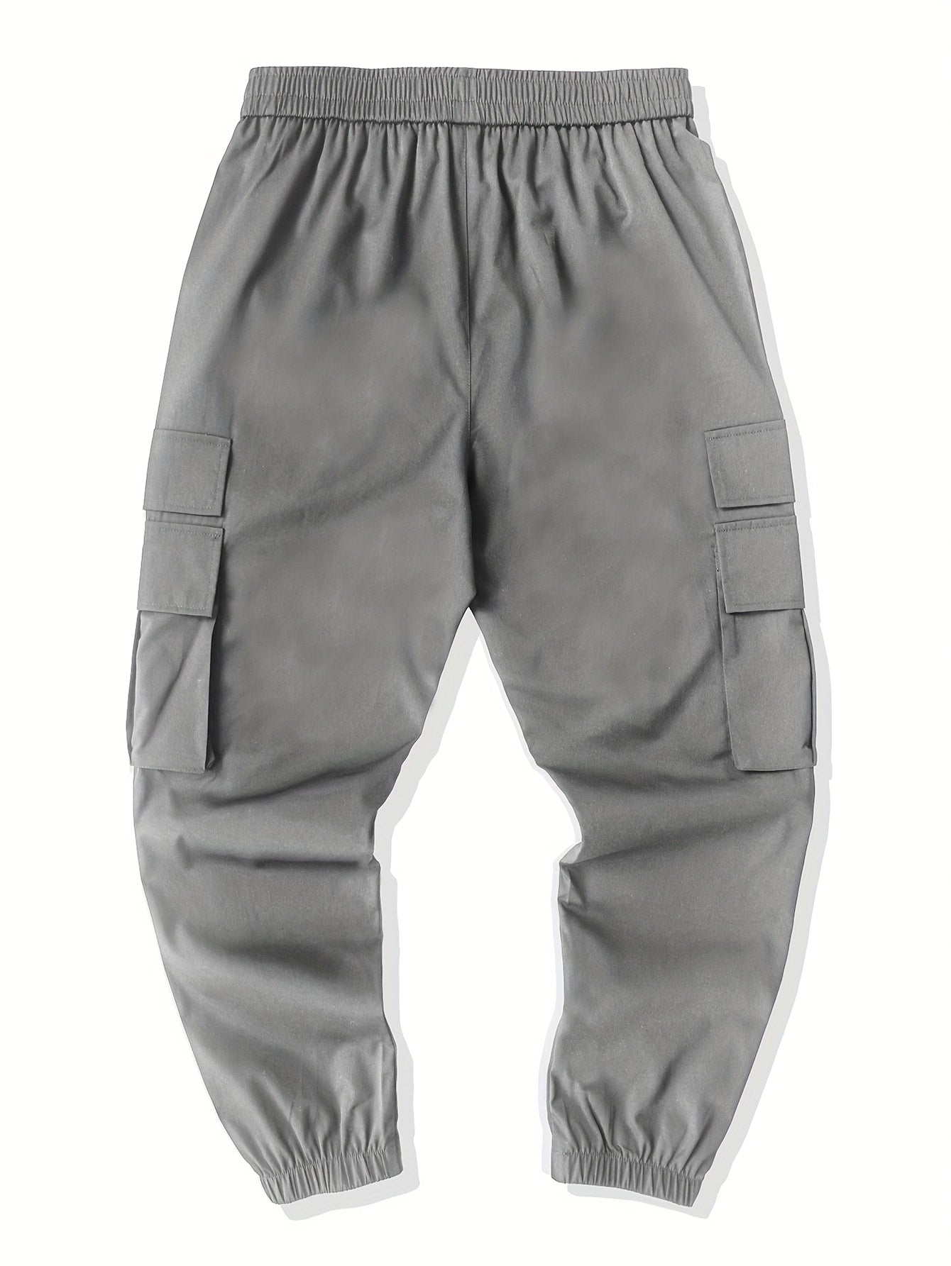 Men's Casual Solid Color Cargo Pants with Drawstring Waist