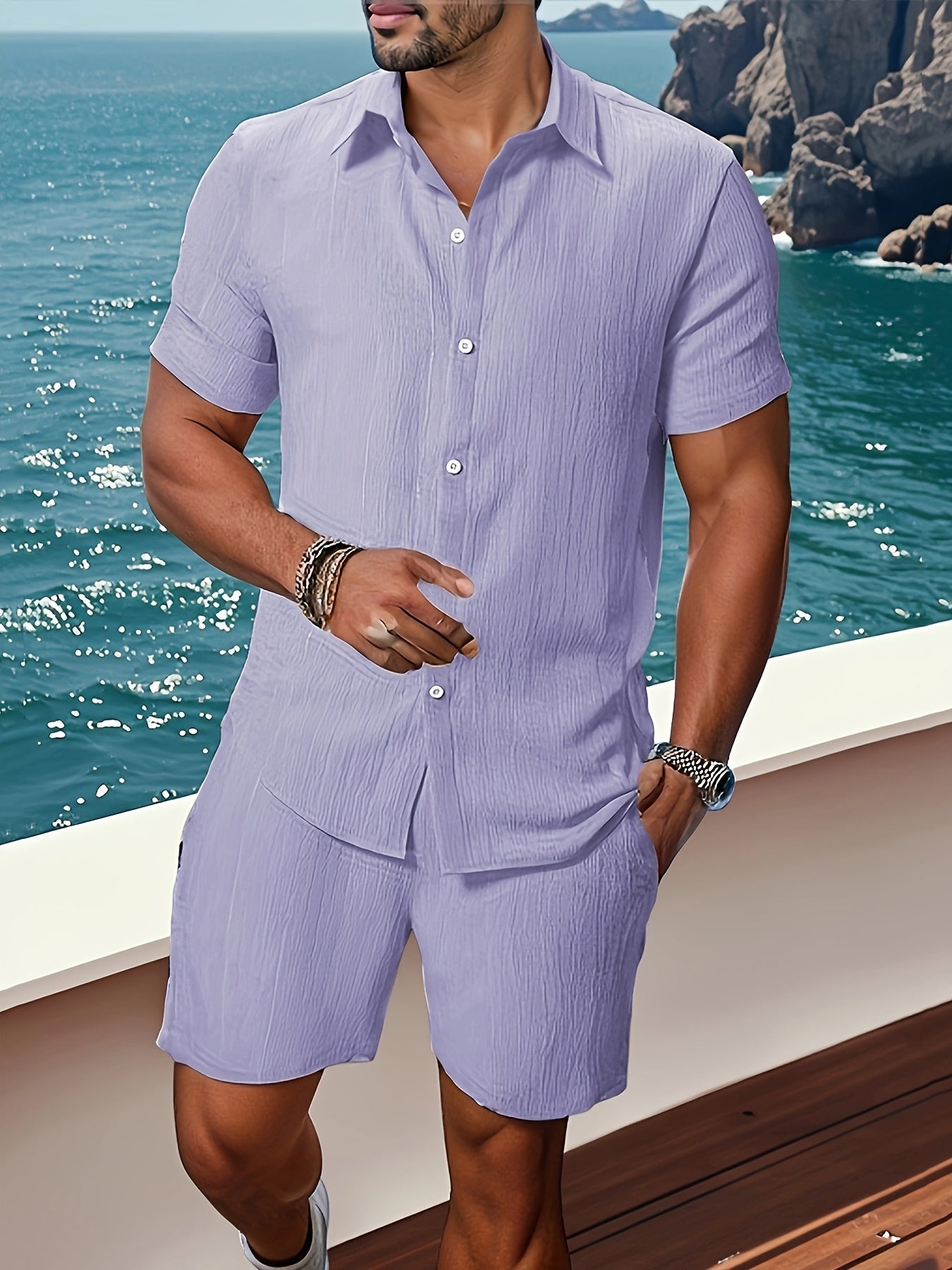 Men's Casual Short-Sleeve Shirt and Shorts Summer Set