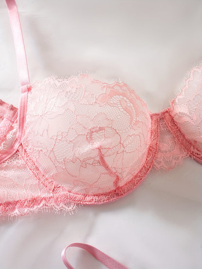 Sexy Lace Eyelash Strappy Lingerie Set for Women