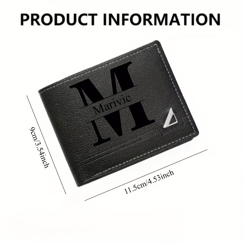 Custom Letter Solid Color Men's Wallet, Black Stylish Foldable Card Holder, Casual Men's Coin Purse, Suitable as a Birthday Gift for Husband, Holiday Anniversary Gift