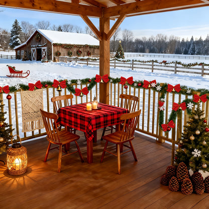 314.96-inch 40pcs Set with Red Bows - Premium Winter Dark Green Christmas Vine Spring Decoration | No Lights - Artificial Plastic Material Metallic Foil Faux Garland Plant | Suitable for Christmas, New Year, Thanksgiving Part