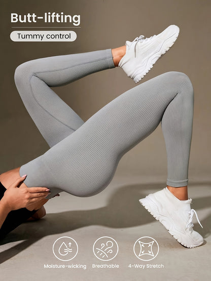 Women's High-Waisted Slimming Ribbed Leggings for Yoga