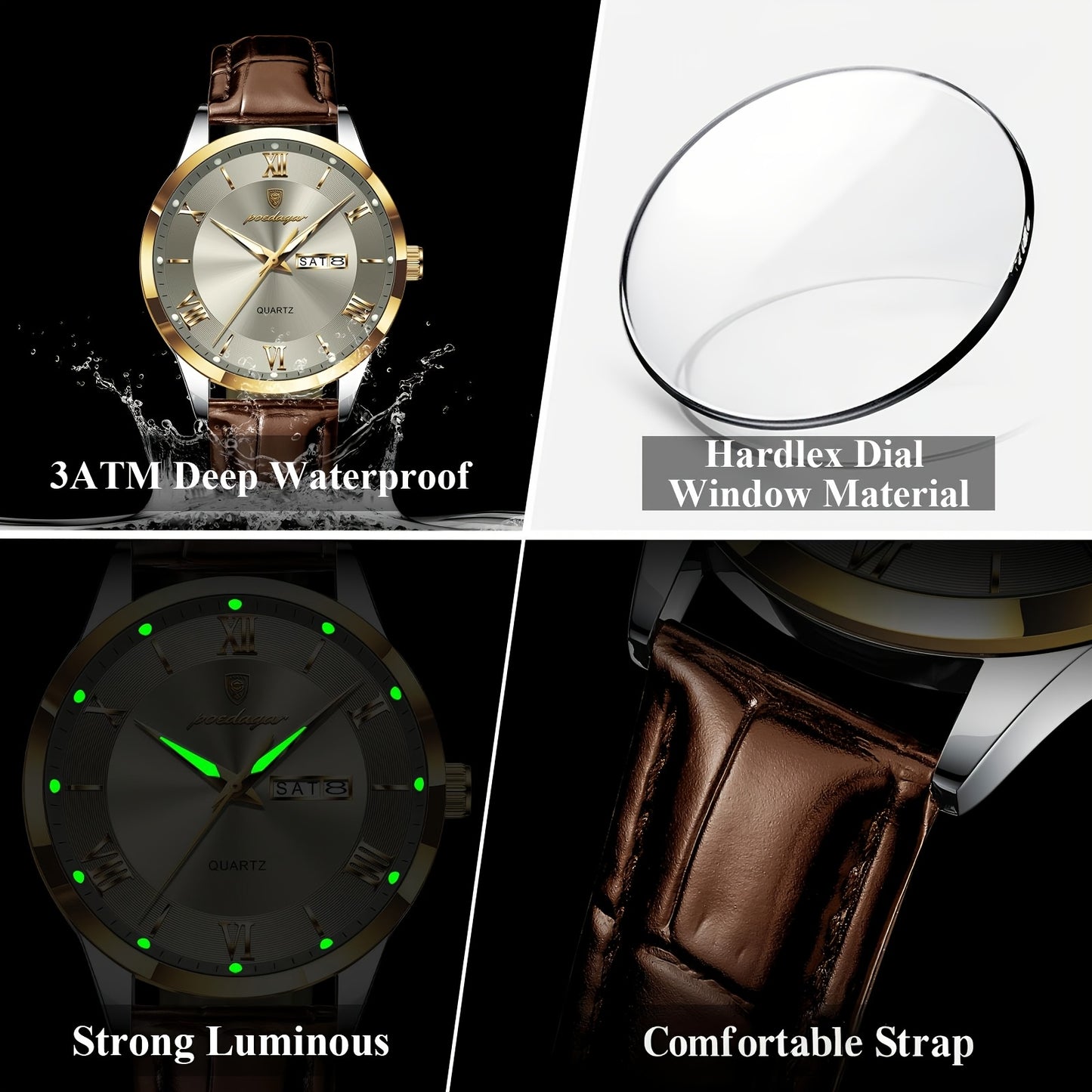Men's Casual Quartz Watch with Luminous Dial & Date