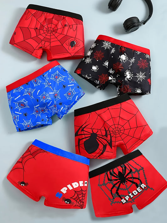 Boys' Cotton Boxer Briefs 3-Pack with Spider Print, Comfortable Fit