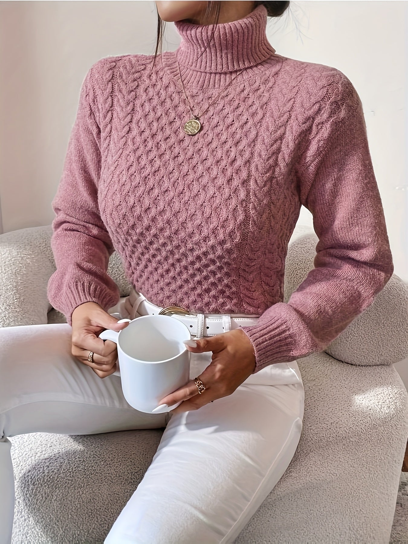 Women's High Neck Twisted Sweater