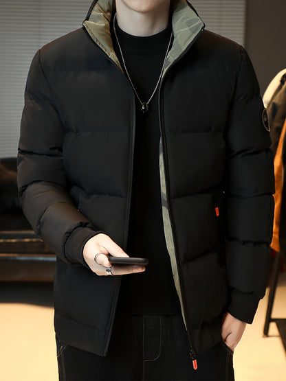 Men's Heavyweight Winter Coat - Full-Zip Cold Weather Jacket, Stand-Up Collar, Exterior Zipper Closure, Machine Washable Outer Shell for Everyday & Formal Wear - Black, Seasonal Layering, Sleek Design, Durable Fabric, Urban C