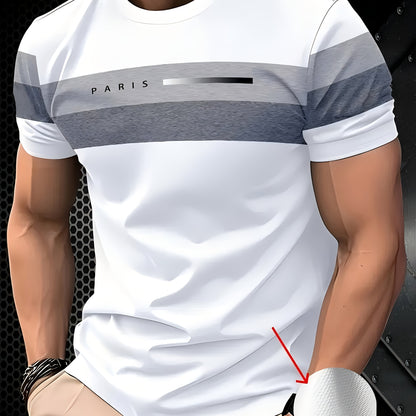 Men's Casual Breathable T-Shirt - Moisture-Wicking Polyester Fabric, Regular Fit Round Neck, Machine Washable Solid Color Tee for Outdoor  Casual Attire