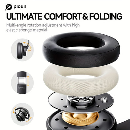 Picun Wireless Headphones, 120 Hours Headphones Wireless, Hands-Free Calls, 3EQ &Game Mode, Foldable Headphones Over Ear for Travel Home Office Cellphone PC