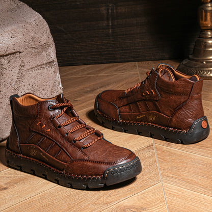 Men's Casual Handmade Short Boots with Lace-Up Design
