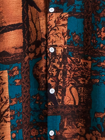 Men's Casual Printed Summer Shirt with Lapel Collar