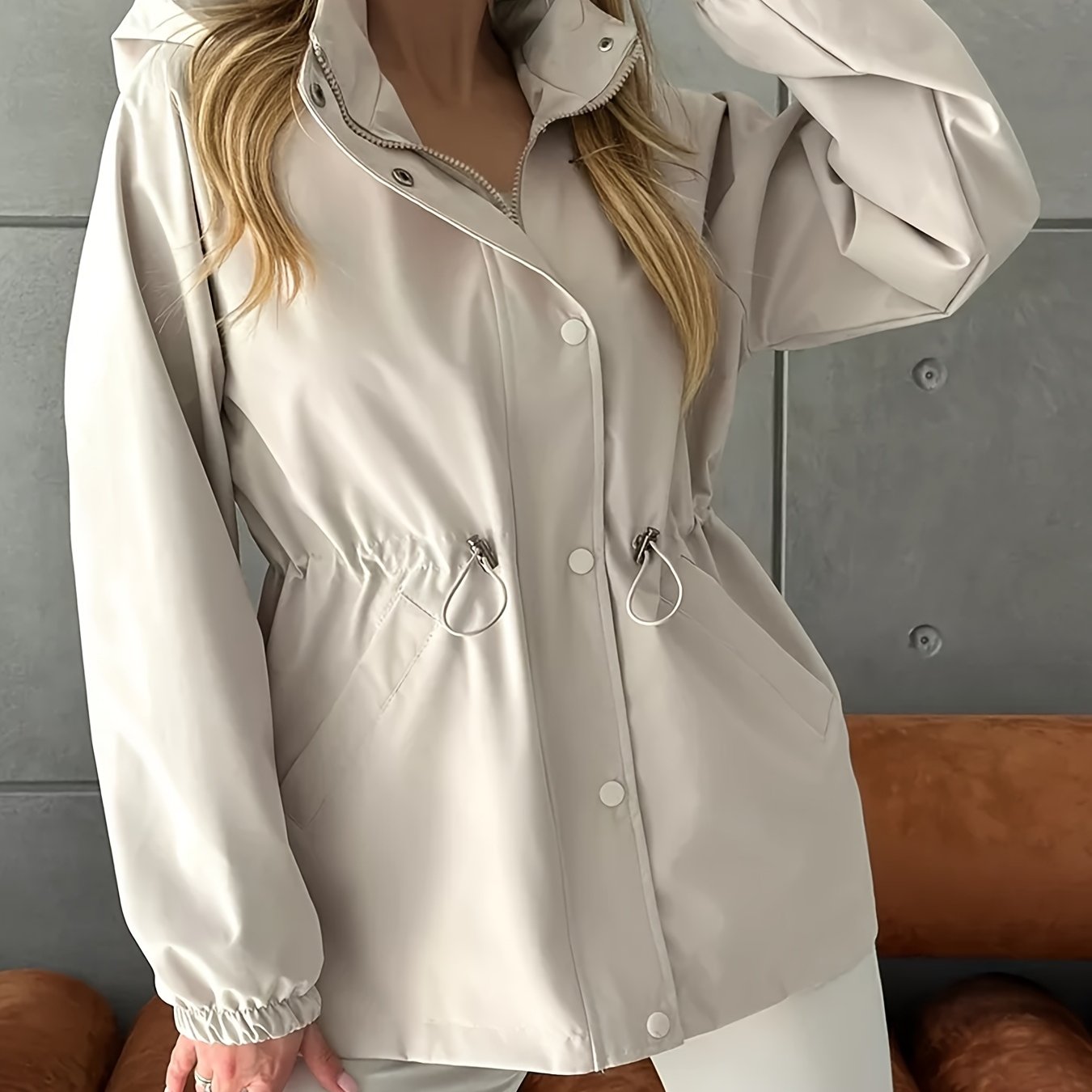 Autumn and Winter Women's Fashion Solid Color Windbreaker Jacket