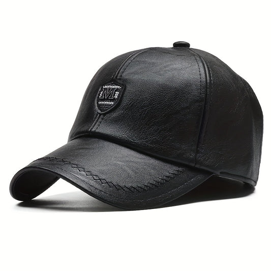 Men's Casual PU Leather Baseball Cap Adjustable Breathable Hat