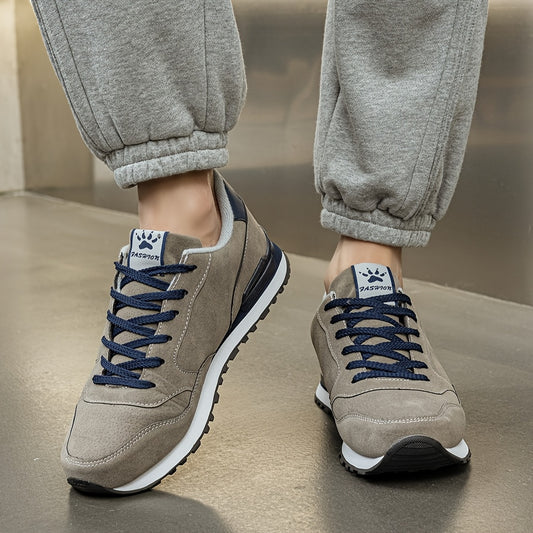 Men's Non-Slip Sneakers - All-Season Lace-Up Sneakers with Cushioned PU Sole, Beige/Blue Accent Low-Top Design for Gym, Hiking, Everyday - Non-Marking Tread, Durable  Easy-Clean Casual Shoes, Hiking Sneakers, Gym Footwear, R