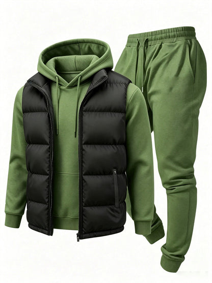 Men's Casual 3-Piece Polyester Hoodie and Jogger Set