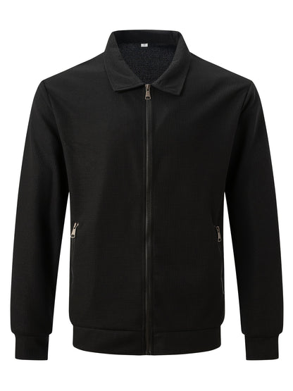 Men'S Light Grey Zip-Up Jacket with Full-Zip Closure, Stand Collar & Zippered Pockets - Heavy-Duty Winter Coat, Machine Washable, Full-Zip Front Closure