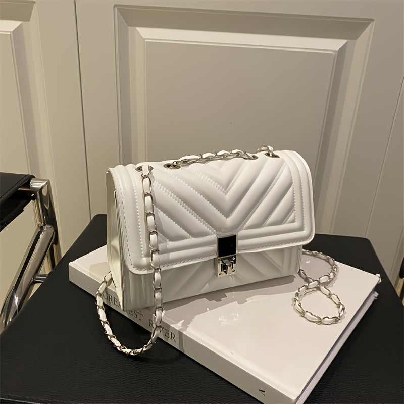 PU Material Women'Chain Crossbody Bag - Available in Five Colors, Elegant Shoulder Bag Suitable for Daily and Formal Occasions, Secure Buckle Design, Fashionable Chain Texture Style, Luxurious Texture Structure,must-have for