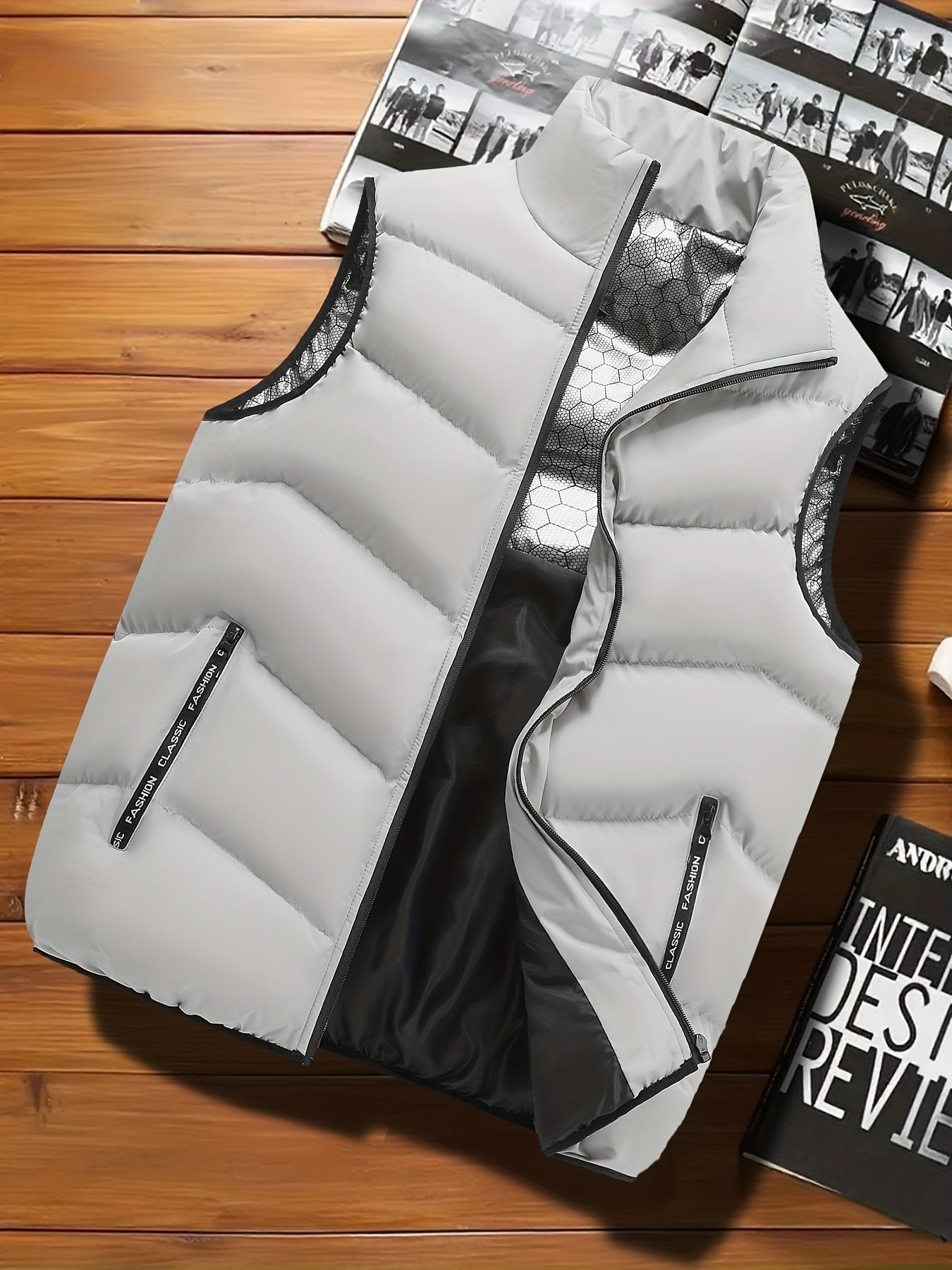 Men's Casual Sleeveless Stand Collar Vest, Thickened Warm Sweater, Autumn Winter Solid Color Zip-up Jacket, Coldproof Outdoor Top, Graphene Warmth, Fashion Webbing, Suitable for Daily Activities, Holiday Gift