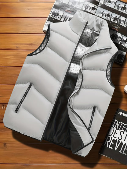 Men's Casual Sleeveless Stand Collar Vest, Thickened Warm Sweater, Autumn Winter Solid Color Zip-up Jacket, Coldproof Outdoor Top, Graphene Warmth, Fashion Webbing, Suitable for Daily Activities, Holiday Gift