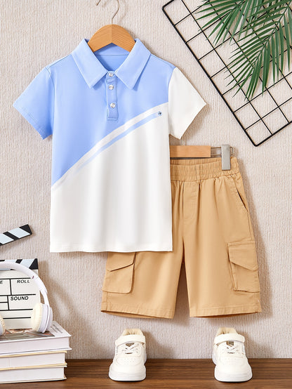 Boys' Summer 2-Piece Cotton Shorts Set with Polo T-Shirt