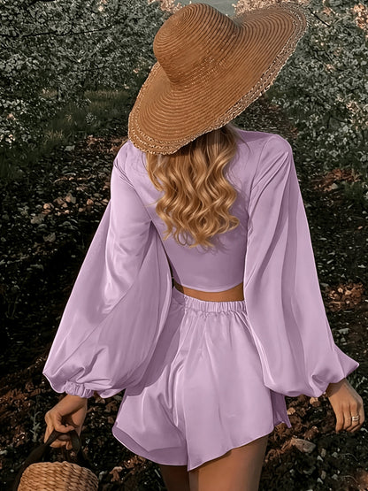 Women’s Summer Casual 2-Piece Vacation Set with Lace-Up Detail