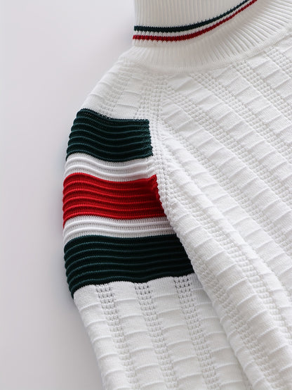 New Fashion High-Neck Color-Block Striped Knit Pullover for Men'S Wear by Tie Mu Zhen OBM