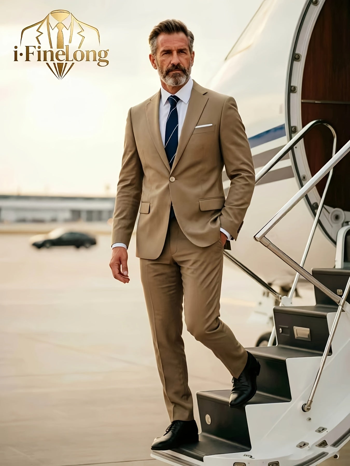 Men's Polyester Suit Set with Jacket & Trousers for Business Casual