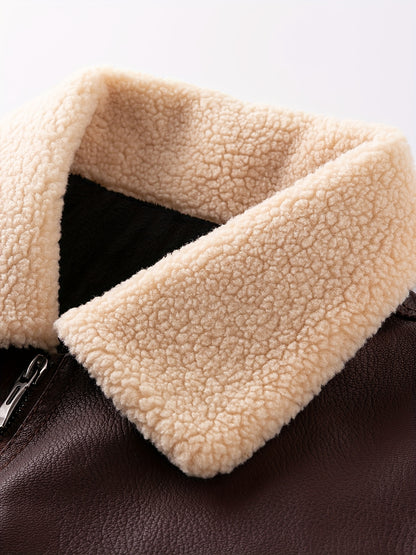 Men's Heavy-Duty Jacket - Thick Collar & Zippered Pockets, Brown/, Motorcycle-Ready Workwear Coat for Construction, Commuting - Non-Stretch Exterior & Polyester Lining - Autumn/Winter Outerwear, Casual Workwear, Embroidered D