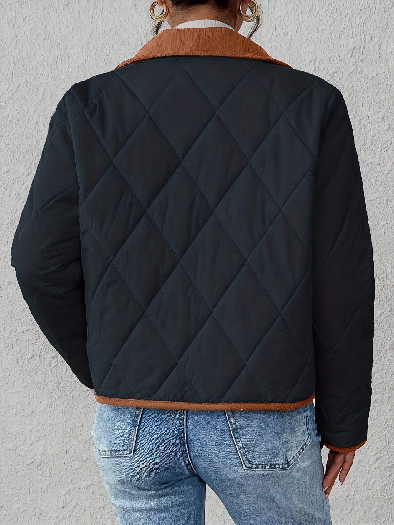 Women's Fashion Elegant Two-Tone Fabric Short Jacket, Color-Block Lapel Collar, Long Sleeve, Suitable for All Occasions, Autumn and Winter