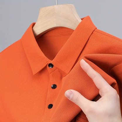 Men's Solid Short Sleeve And Lapel Collar Henley Shirt, Casual And Comfy Sports Tops For Summer Golf Wear And Outdoors Activities