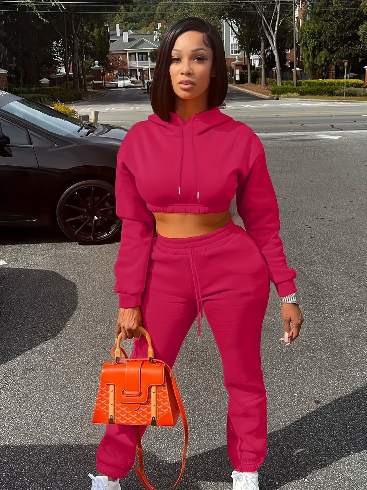 Women's Autumn Winter Fleece Hooded Sweatshirt Two-Piece Set - ayq