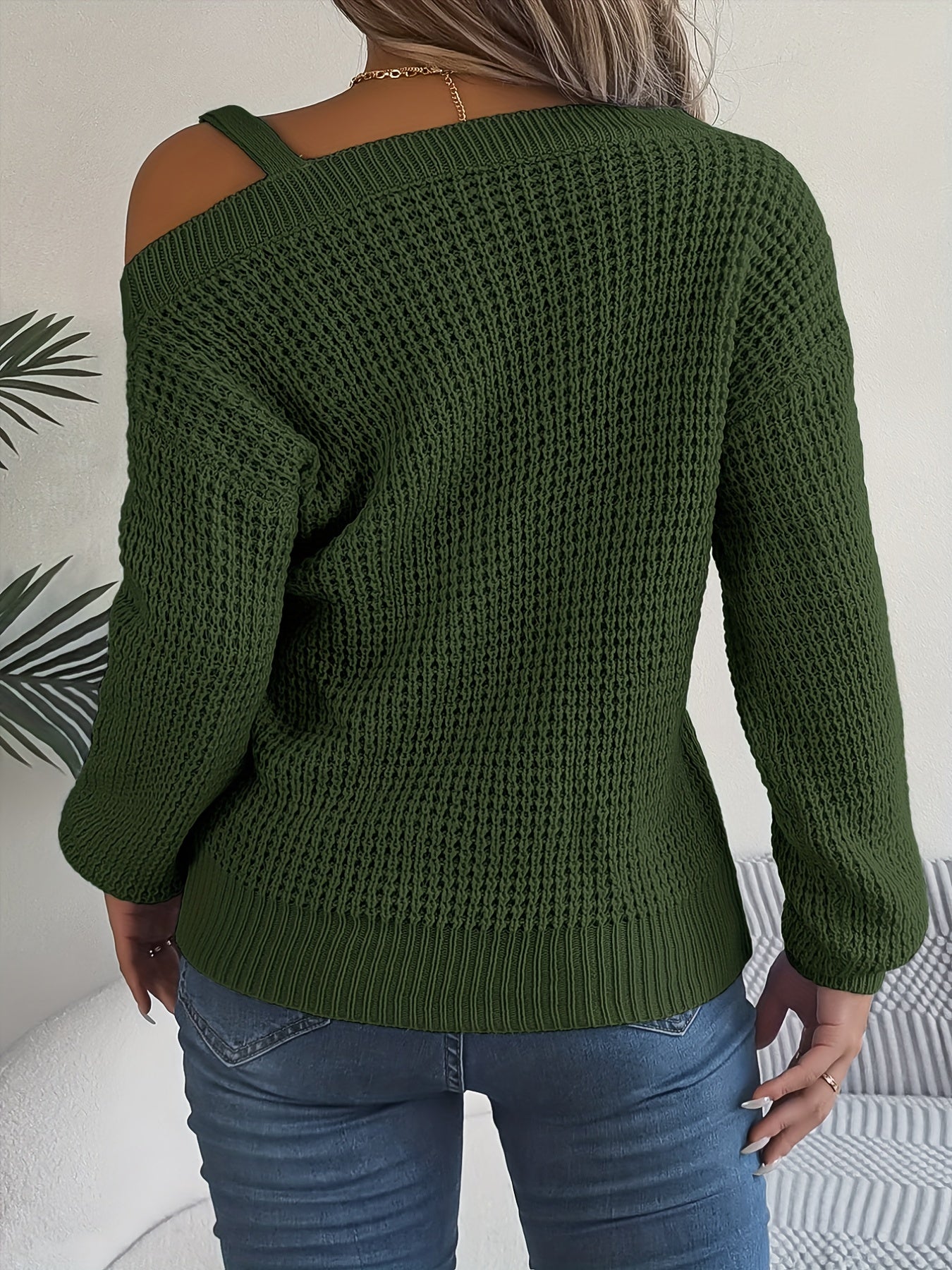 Casual And Versatile Long-Sleeve Sweater with Shoulder Cutouts And Metal Buttons for Autumn And Winter.