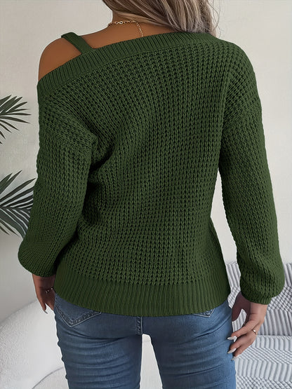 Casual And Versatile Long-Sleeve Sweater with Shoulder Cutouts And Metal Buttons for Autumn And Winter.