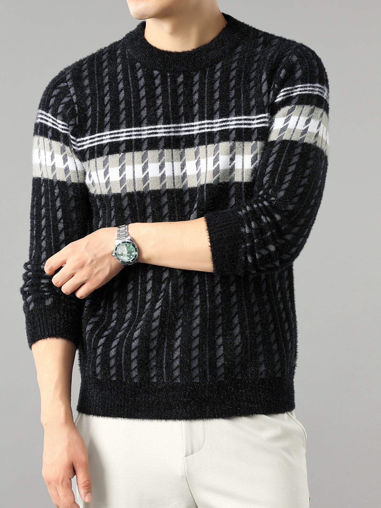 Men'S Stylish Thick Knit Sweater for Autumn And Winter, a New Casual Pullover for Warmth