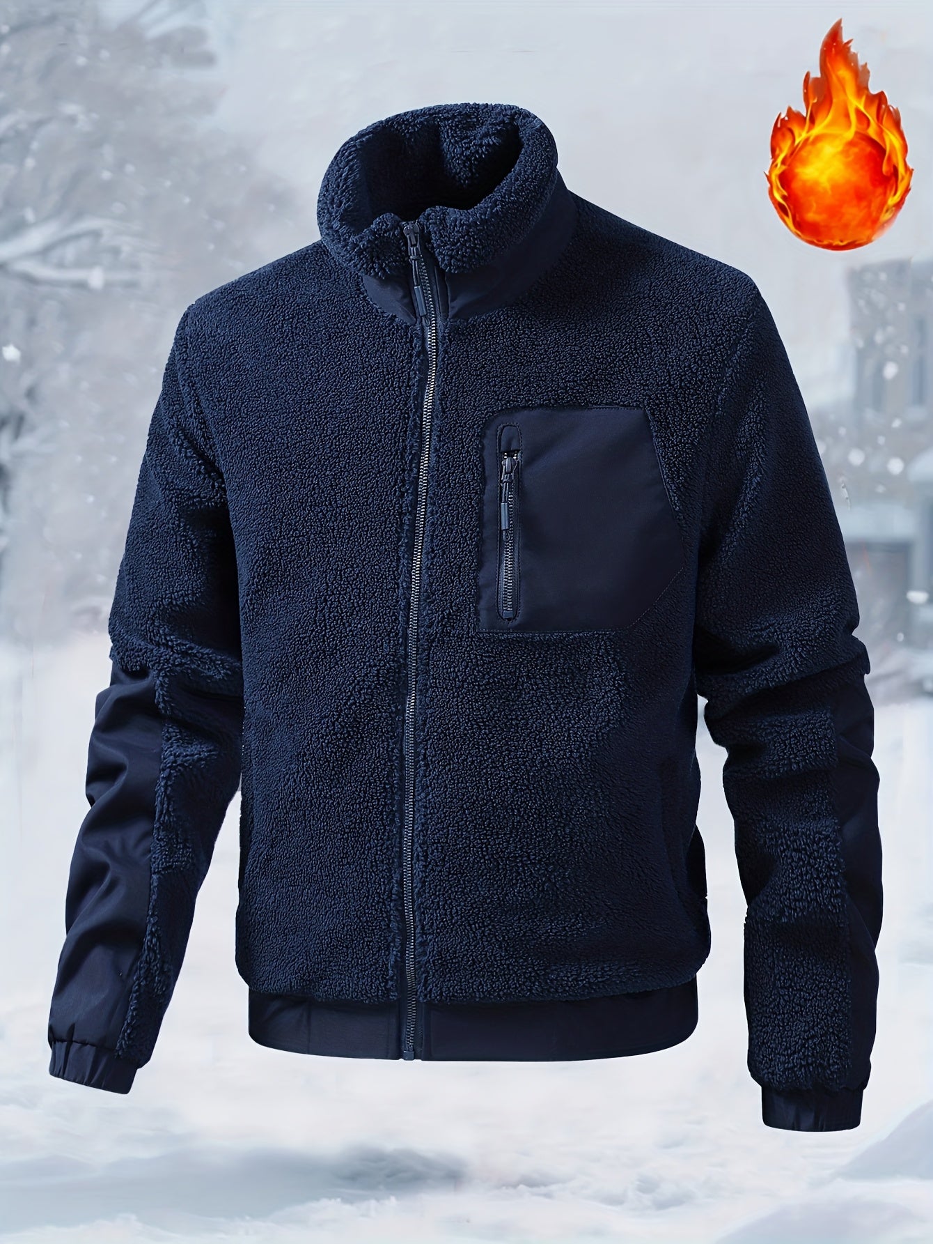 Men'S Heavyweight Fleece Jacket - Thermal Winter Coat with Stand Collar, Zipper Closure, Front Pockets - Brown/ - Cold Weather Outerwear for Everyday & Formal, Winter Jacket, Casual Outerwear, Durable Polyester, Seasonal Fash