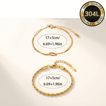Women's 2pcs 18K Gold Plated Stainless Steel Bracelets - Elegant Daily