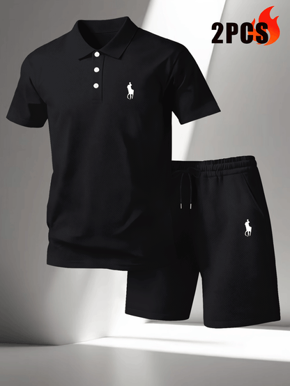 Men's Summer Polo Shirt & Shorts Set Lightweight Quick-Dry