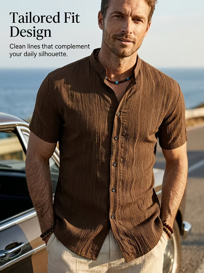 Men's Casual Summer Short Sleeve Button-Up Shirt