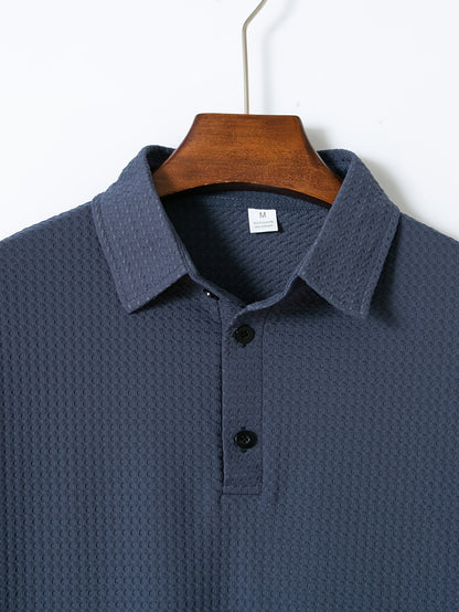 Men's Breathable Waffle Knit Polo Shirt, Summer Casual Work Tee
