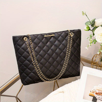 1pc Women's Large Capacity Bucket Bag - Chunky Chain Strap Shoulder Bag with Buckle Closure, Armpit/ Grid (Choose), Casual to Dressy Tote Suitable for Women