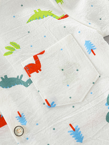 Kids' Cotton Dinosaur Print Shirt & Shorts Set for Summer - ayq
