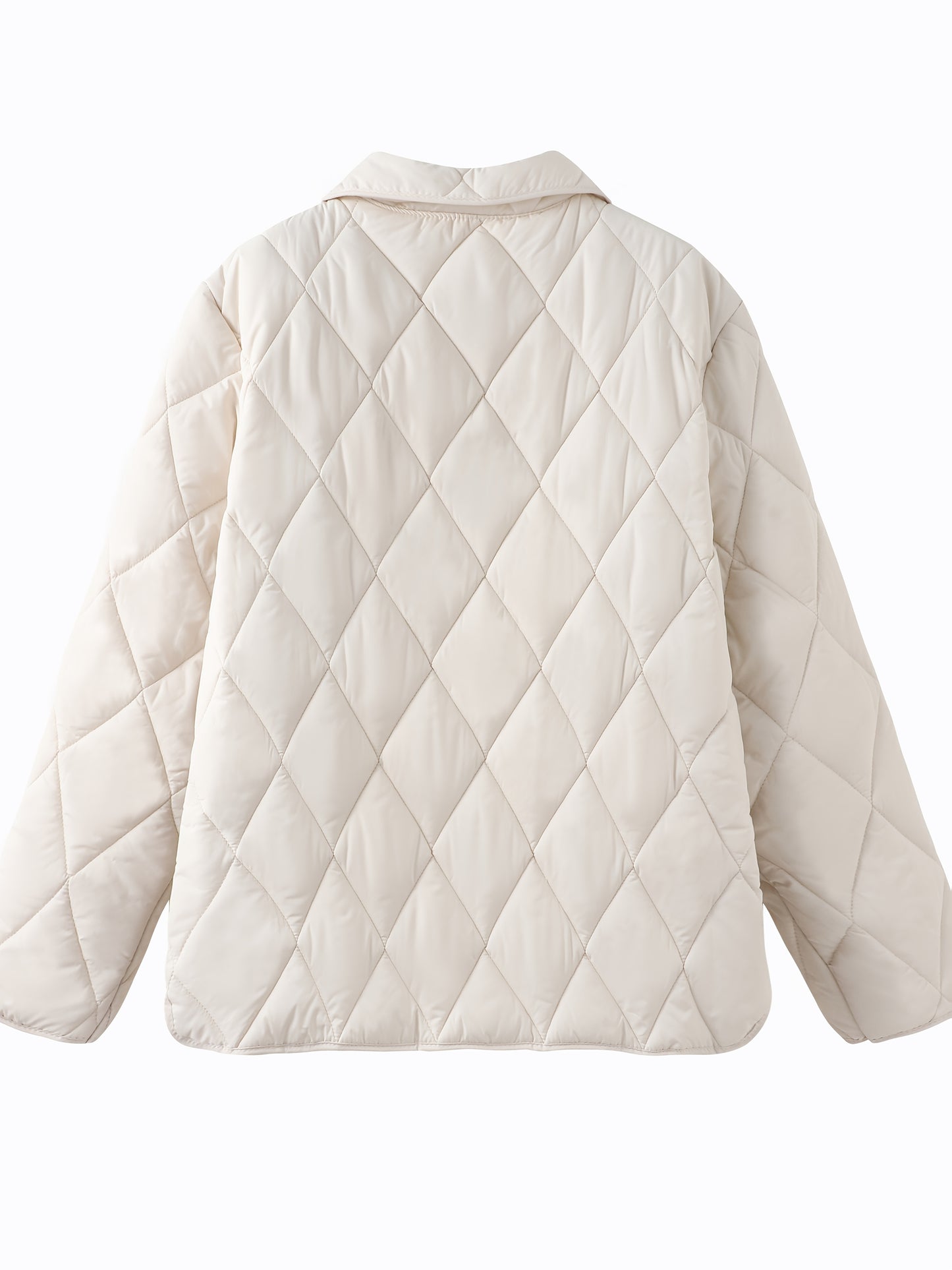 Women'S Elegant Beige Quilted Jacket - Long Sleeve, Button-Up, Stylish Autumn & Winter Coat, 100% Polyester Non-Stretch Fabric, Casual Style, Regular Fit, Autumn Winter Jacket|Quilted Jacket|Stylish Jacket