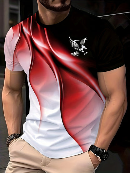 Men'S Round Neck T-Shirt with a Simple Multicolored Bird Pattern Print in Trendy Style.