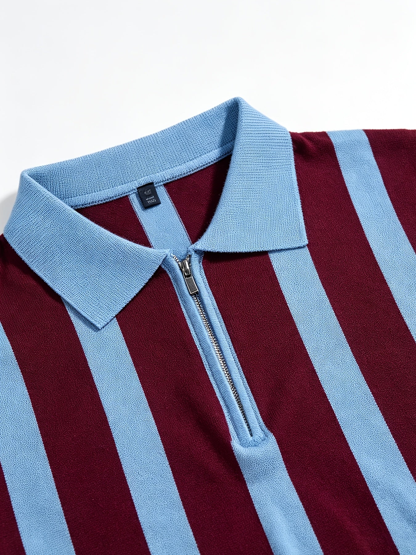 Men's Slim Fit Vertical Stripe Knit Polo with Half-Zip Collar