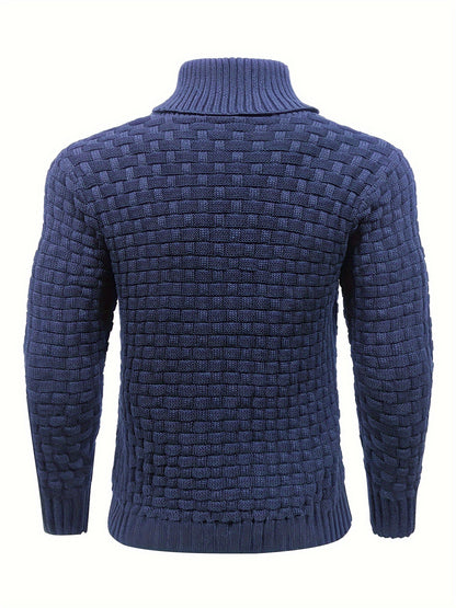 Men's Casual Waffle Pattern High Stretch Sweater, Chic Mature Pullover Sweater For Fall Winter