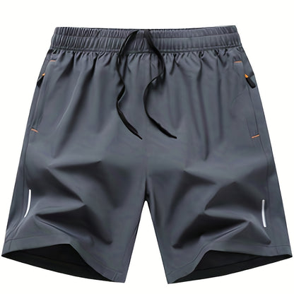 Men'S Ice Sliky Fiber Fabric Running Shorts - Breathable, Wrinkle-Resistant Athletic Shorts with Drawstring Waist & Zipper Pockets for Gym, Tennis, Skateboarding, Yoga, Gym Shorts, Yoga Apparel, Sporty Style, Antislip Constru