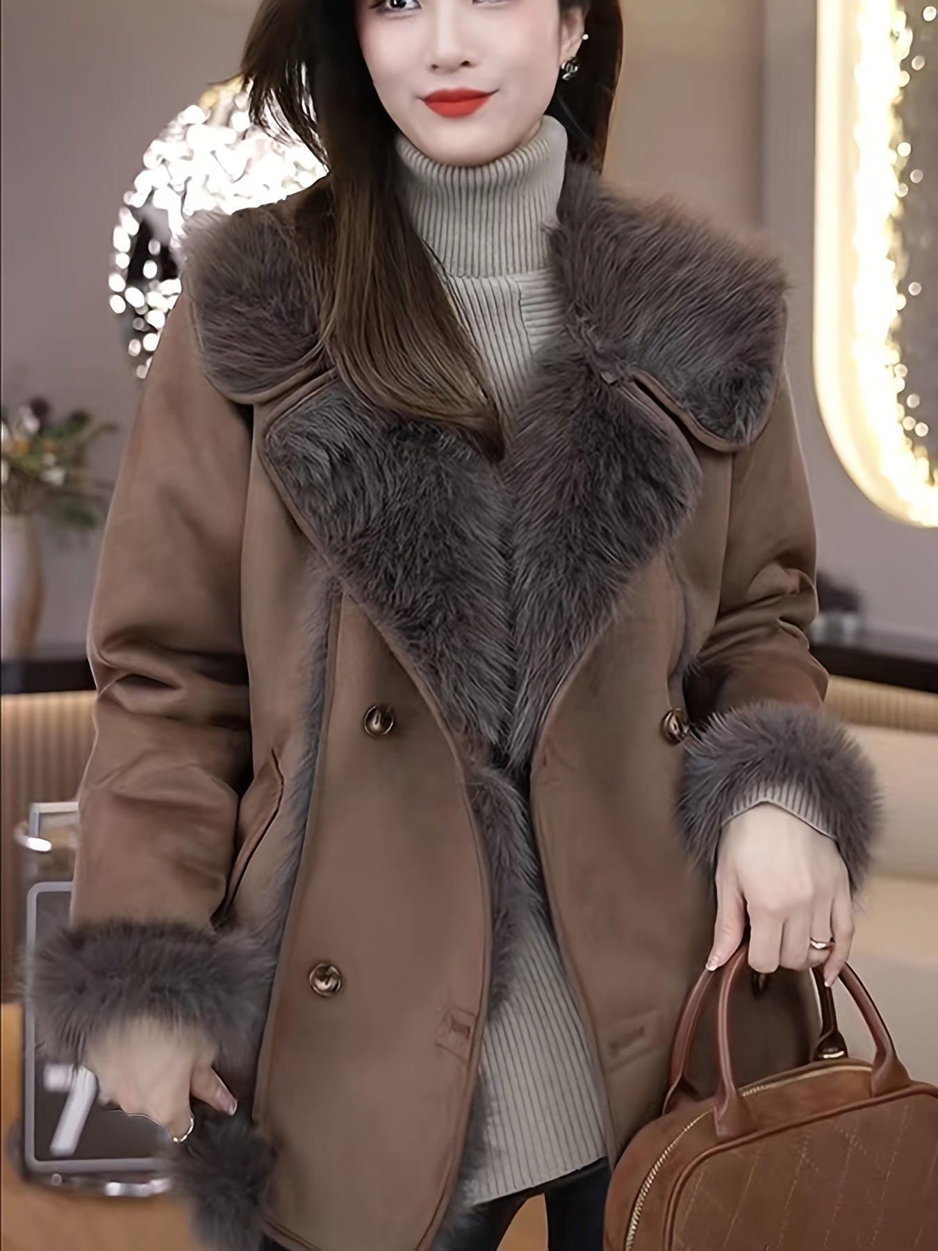Women'S Winter Coat - Elegant Fur-like Exterior, Luxury Cold Weather Jacket, Easy-Care Outerwear for Everyday & Formal Events, Sophisticated Women'S Outerwear, Ladies Winter Coats, Formal Event Attire, Plush Texture, Durable